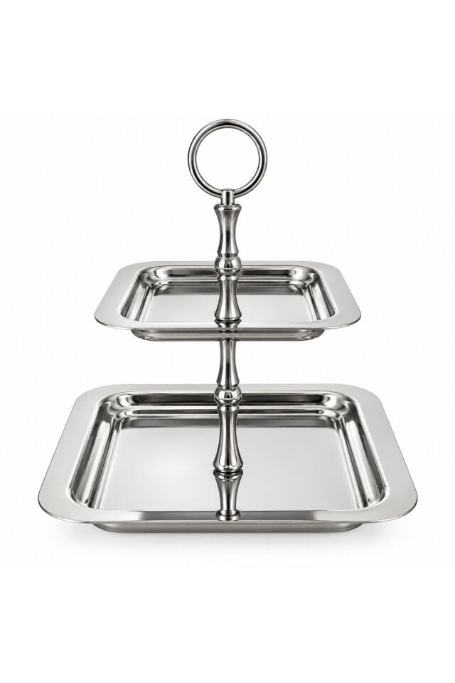 2 Katlı Kare Çelik Sunumluk – 17 ve 12,5 cm