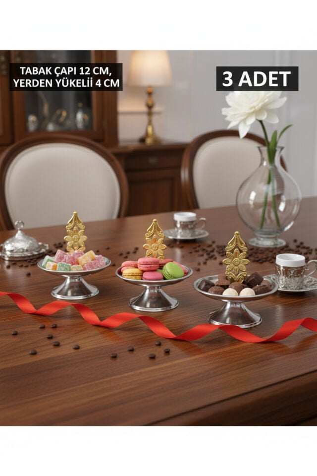 3'lü Cozy Nest Gümüş Ayaklı Lokumluk 12 cm