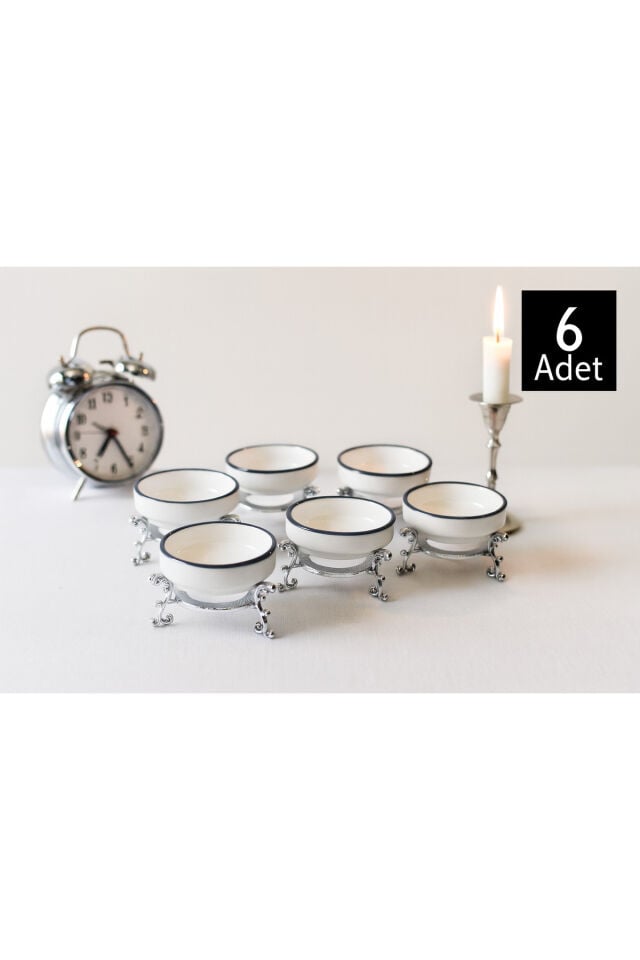 6'lı Metal Ayaklı Porselen Lokumluk ve Şekerlik