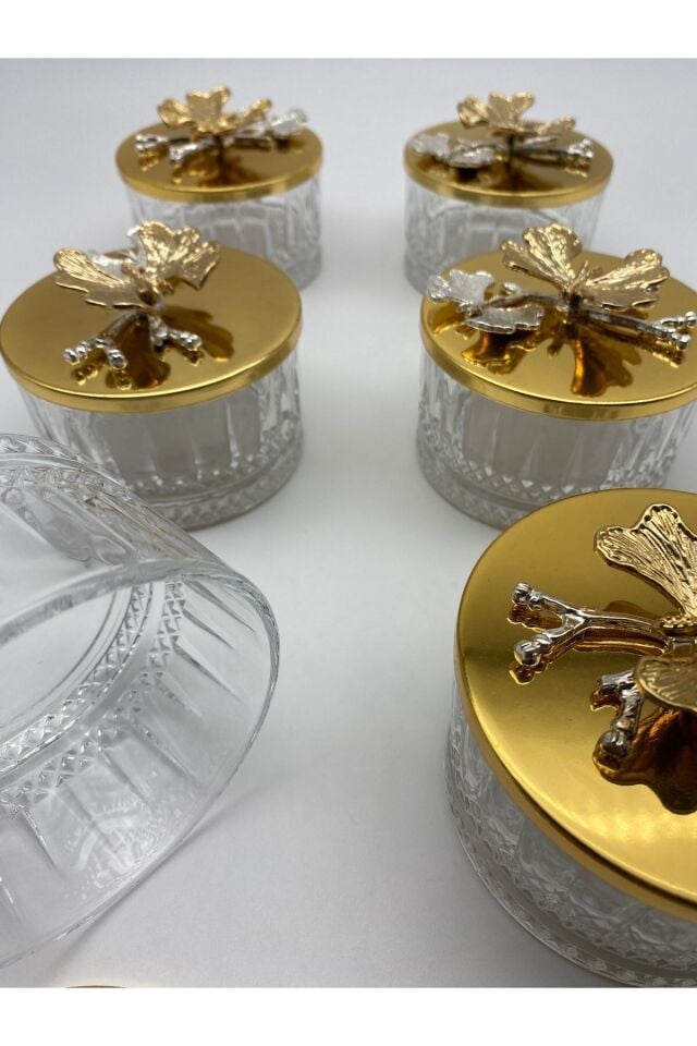 6'lı Gold Kapaklı Damla Cam Kase Seti 230 cc