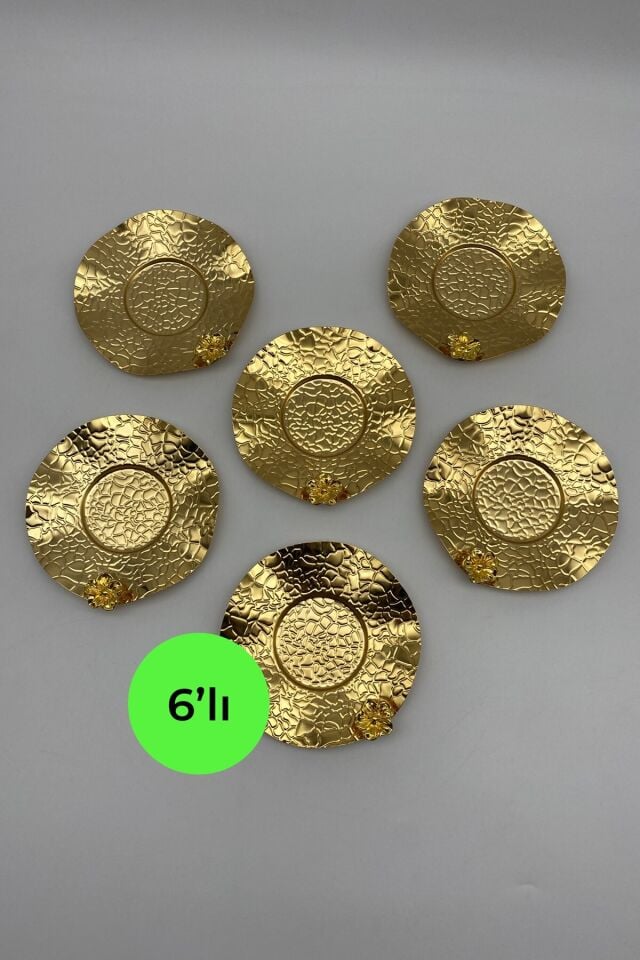 6'lı Gold Papatyalı Dalgalı Çay Tabağı Seti 12 cm